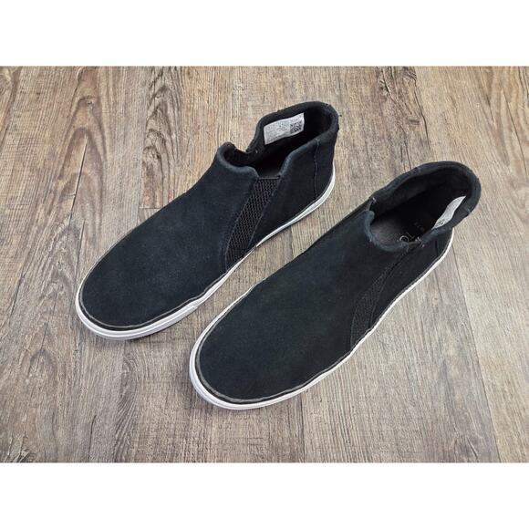 Toms Bryce Black Leather Suede Pull On Rounded Toe Low Top Sneakers Shoes 7.5 - Picture 2 of 9